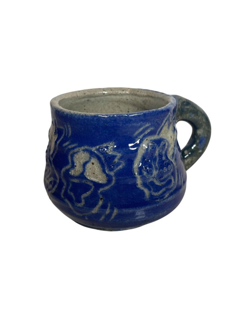 Handmade OOAK Primitive Ugly Scream Faces Chunky Ceramic Pottery Mug Cup 10 oz